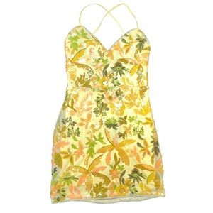 Lulus Party Hoco Prom Cocktail Dress Short NWT Large Yellow Floral 9 Sequin
